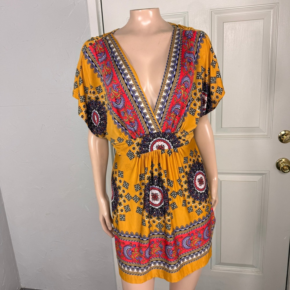 Vintage Y2K Forever 21 Women's Dress Large Mini Polyester Bohemian Hippy E3-10